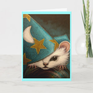 WHITE RAT/MICE/MOUSE WIZARD Card Karte