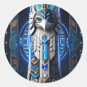White Raven Blue Totem Runder Aufkleber