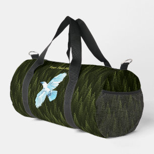 White Raven on Fraktal Conifers Duffle Bag