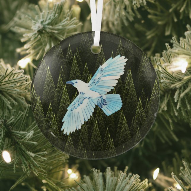 White Raven on Fraktal Conifers Ornament Aus Glas (InSitu)