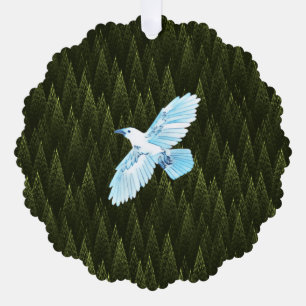 White Raven on Fraktal Conifers Ornament Karte