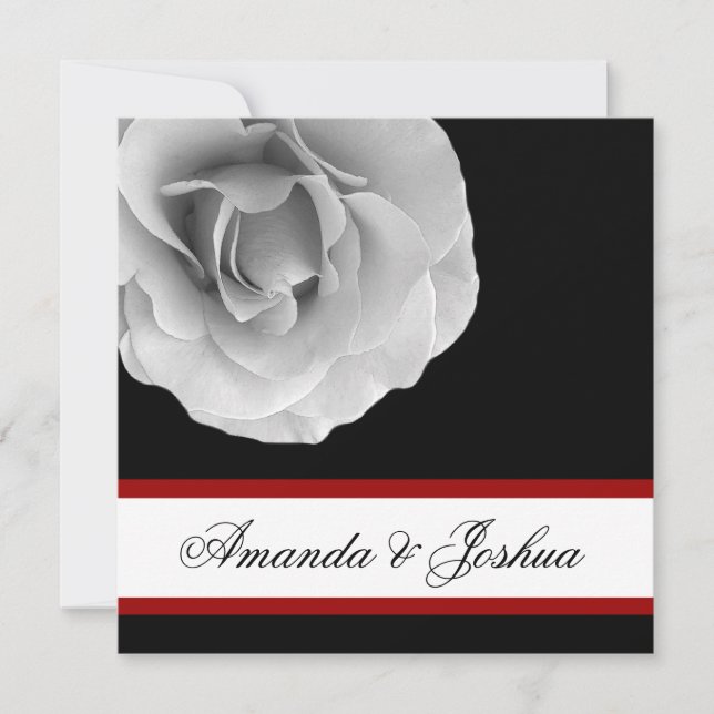 WHITE RED and BLACK Rose Blume Einladung Hochzeit (Vorderseite)