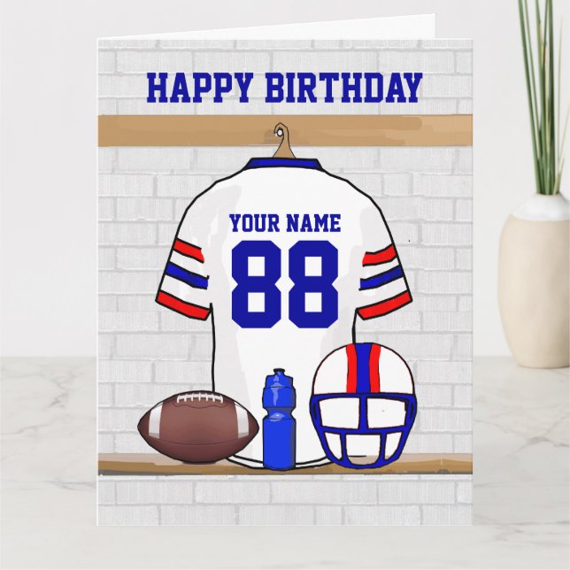 White Red Blue Football Jersey Happy Birthday Karte (Vorderseite)