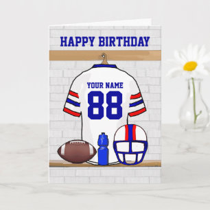 White Red Blue Football Jersey Happy Birthday Karte
