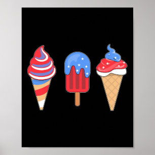 White Red Blue Ice Cream American Flag 4. Juli Poster