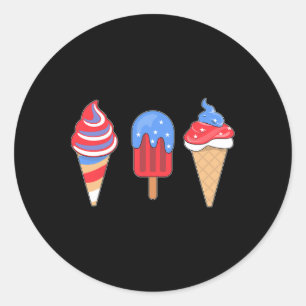 White Red Blue Ice Cream American Flag 4. Juli Runder Aufkleber