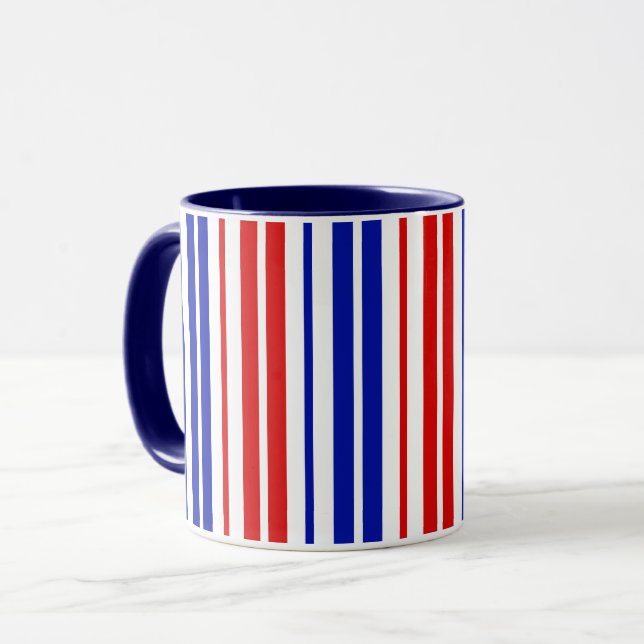 White Red Blue Stripes Pattern   Tasse (Vorderseite Links)