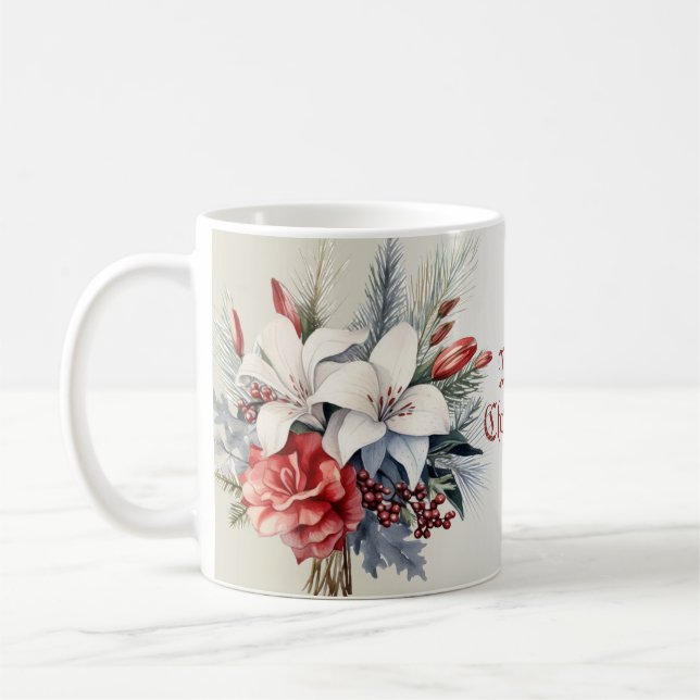 White Red Blume Weihnachten Urlaub Elegante Kaffeetasse (Links)