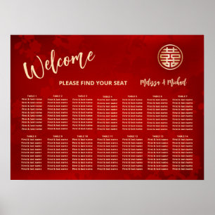 White Red Chinese Wedding Seating Chart Poster