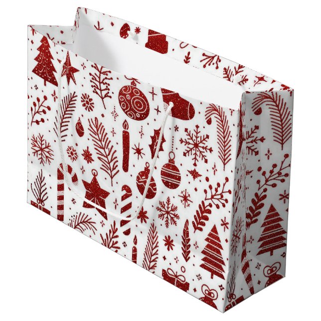White Red Christmas Geschenktasche Große Geschenktüte (Vorderseite Schrägansicht)