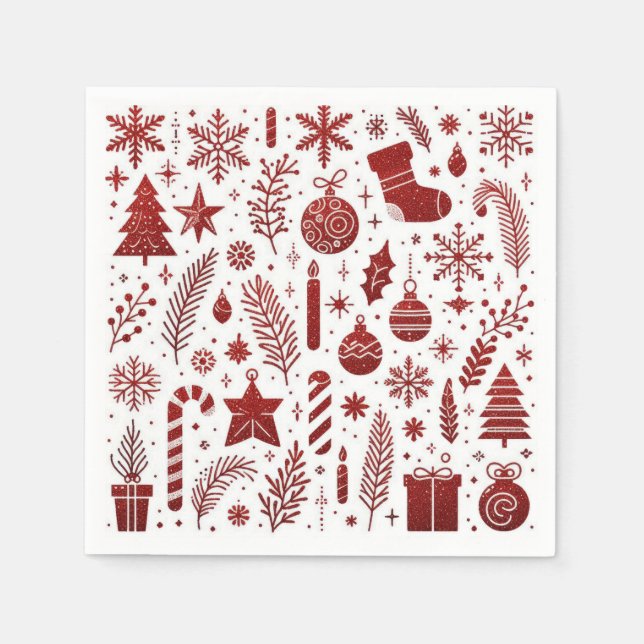 White Red Christmas Napkin Serviette (Vorderseite)