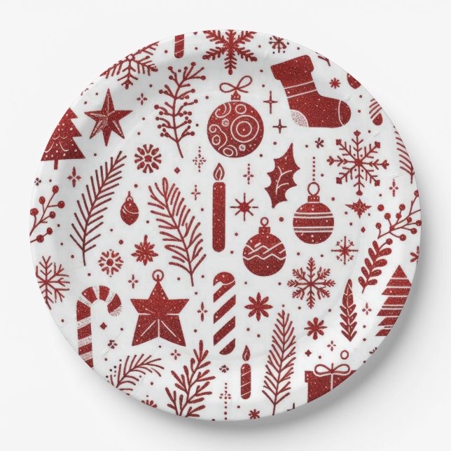 White Red Christmas Paper Plate Pappteller (Vorderseite)