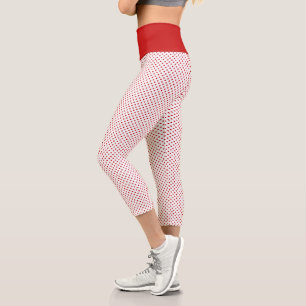 White & Red Christmas Polka Dot Pattern Capri Leggings