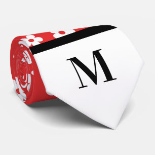 White & Red Daisies Monogramed Necktie Krawatte