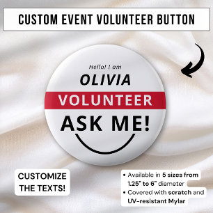 White Red Frag Me Volunteer Abzeichen Event Name T Button