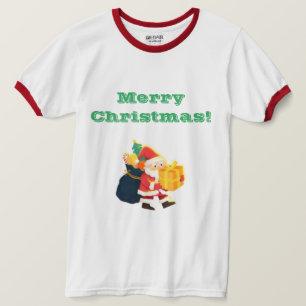 White/Red Frohe Weihnachtswünsche gedruckt Ringer T-Shirt