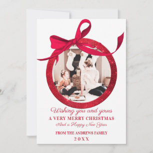 White Red Glitzer Bow Ornament Foto Weihnachten