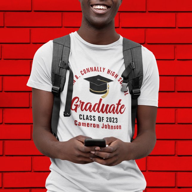 White Red Graduate Custom Class of 2023 Abschluss T-Shirt (Von Creator hochgeladen)