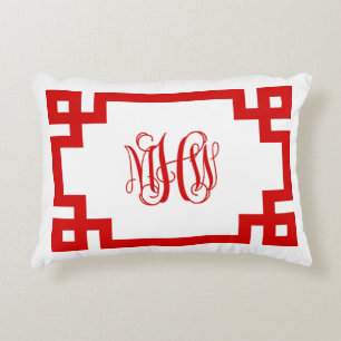 White Red Greek Key Vine Monogram DIY BG Dekokissen