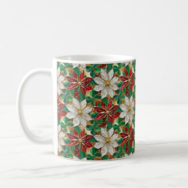 White Red Green Gold Poinsettia Kaffeetasse (Links)