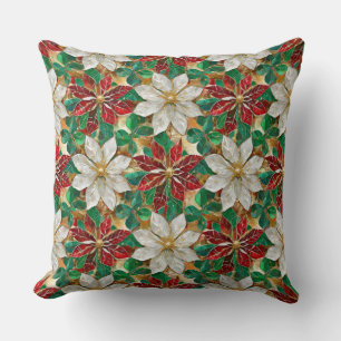 White Red Green Gold Poinsettia Kissen
