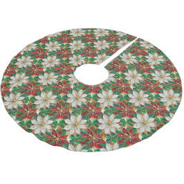 White Red Green Gold Poinsettia Polyester Weihnachtsbaumdecke