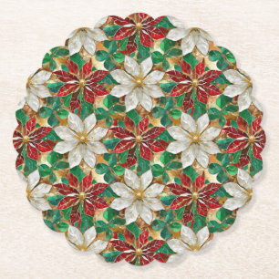 White Red Green Gold Poinsettia Untersetzer