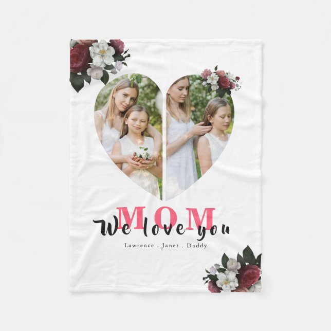 White Red Heart Shaped Gift for Mother's Day Fleecedecke (Vorderseite)