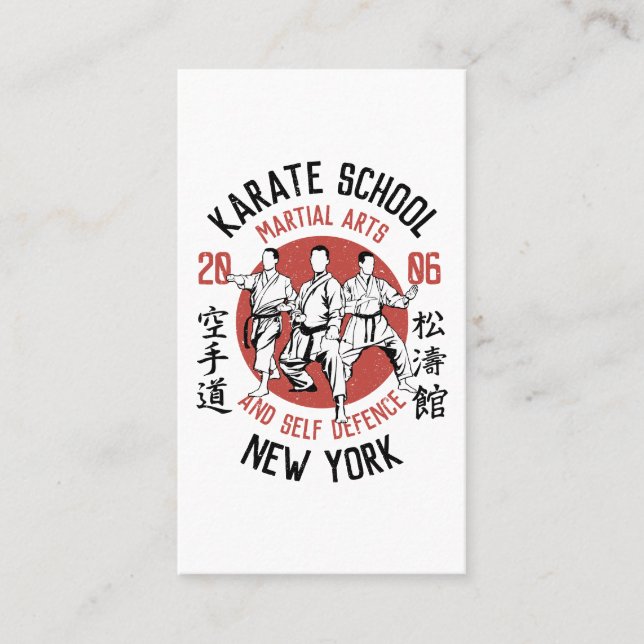 White Red Karate Illustration Martial Arts Lektion Visitenkarte (Vorderseite)
