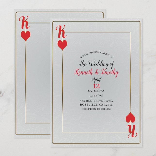 White & Red King of Hearts Card Elegante Hochzeit Einladung (Vorne/Hinten)