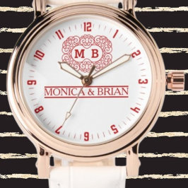 White Red Monogram Armbanduhr