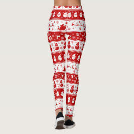 White & Red Santa Face and Snowman Pattern Full Leggings