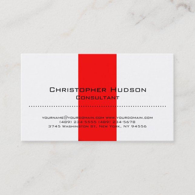 White Red Simple Schlicht Consultant Business Card Visitenkarte (Vorderseite)