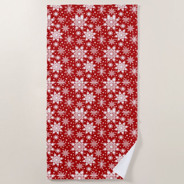 White & Red Snowflake Seamless Muster Strandtuch (Vorderseite)