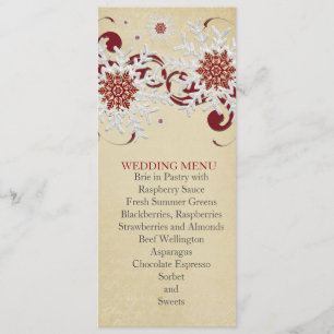 White&Red Snowflakes Wirbel Hochzeitsmenü Menükarte