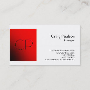 White Red Square Chic Monogram Business Card Visitenkarte