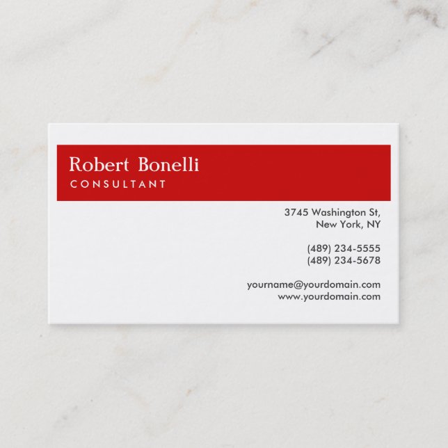 White Red Strip Modern Consultant Business Card Visitenkarte (Vorderseite)