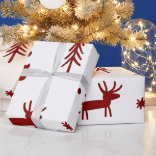 White Red Trees Illustration Weihnachtsmuster Geschenkpapier