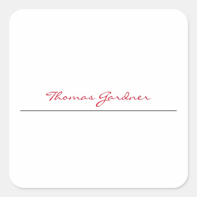 White Red Trendy Handwriting Schlicht Creative Mod Quadratischer Aufkleber (Vorderseite)