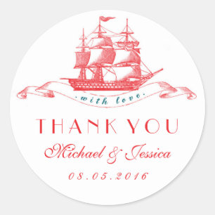 White Red Vintag Ship Wedding Vielen Dank Sticker