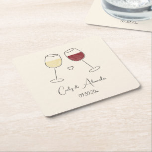 White Red Wine Glass Cheers Wedding Verlobung Rechteckiger Pappuntersetzer