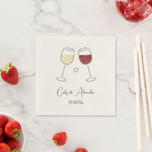 White Red Wine Glass Cheers Wedding Verlobung Serviette