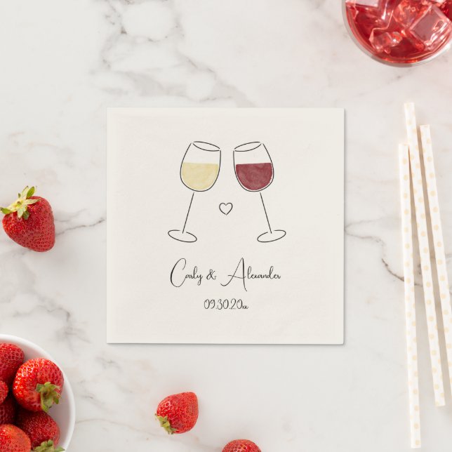 White Red Wine Glass Cheers Wedding Verlobung Serviette (Beispiel)