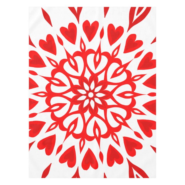 White Red Winter Blume Herz Mandala Weihnachten Tischdecke (Vorderseite)