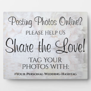 White Reflections Wedding Foto Share Hashtag Sign Fotoplatte