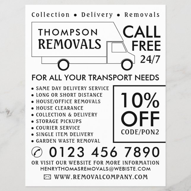 White Removal Van, Umzugsfirmenwerbung Flyer (Vorne)