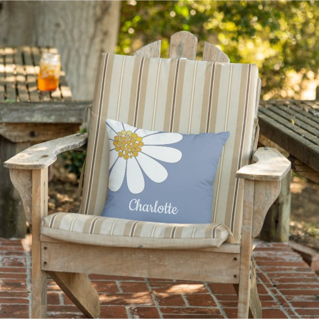 White Retro Modern Daisy Blume Individuelle Name O Kissen (Stuhl)