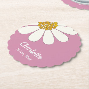 White Retro Modern Daisy Blume Individuelle Name  Untersetzer