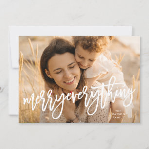 White Retro Script Merry Everything Foto Feiertagskarte