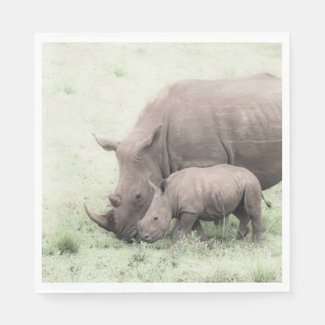 White Rhino & Baby Napkins Serviette (Vorderseite)